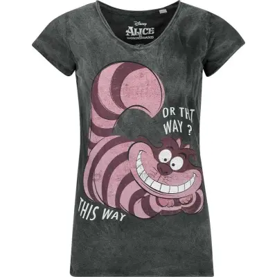 Alice i Underlandet - Anime T-shirt - Grinsekatze - This Way Or That Way? - S 3XL - för Dam - svart