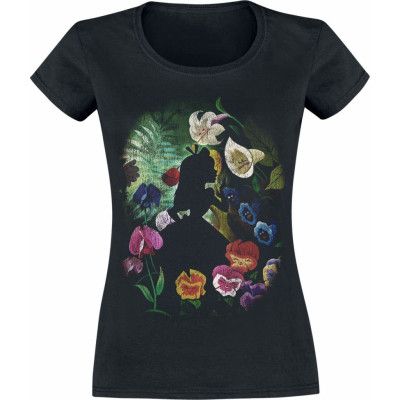 Alice i Underlandet - Disney T-shirt - Black Flower - XS XXL - för Dam - svart