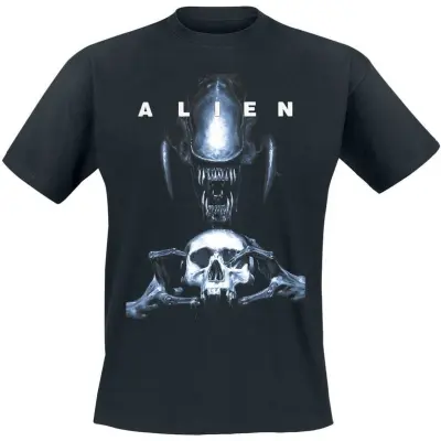 Alien T-shirt - Blue Holding A Skull - M 3XL - för Herr - svart