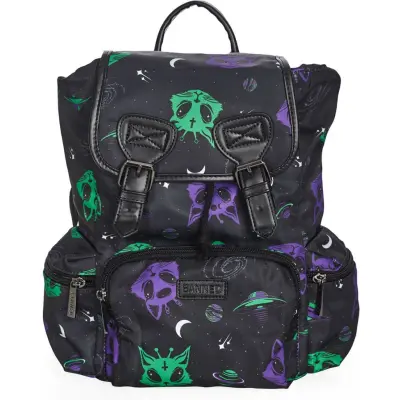Banned Alternative - Gothic Ryggsäck - Alien Space Cat - för Dam - svart/flerfärgad