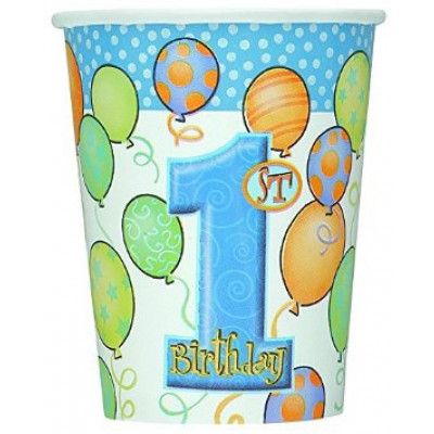 1-årskalas blå ballonger muggar 8-pack