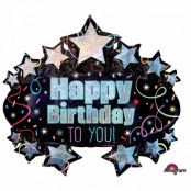 Ballong Happy Birthday - glittrande stjärnor 78 cm
