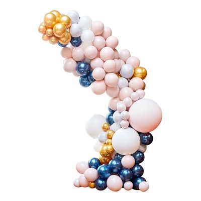 Ballongbåge Deluxe Blå/Guld/Persika Kit