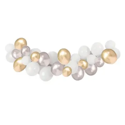 Ballongbåge guld/silver/vit 3 m