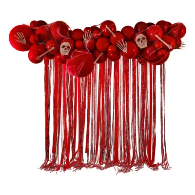 Ballongbåge Röd med Streamers & Dödskallar