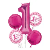Ballongbukett 1-årskalas Rosa - 5-pack