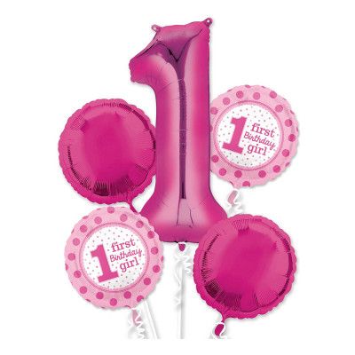 Ballongbukett 1-årskalas Rosa - 5-pack