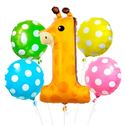 Ballongbukett Giraff Siffra 1 - 5-pack