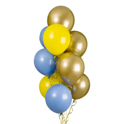 Ballongbukett Gul/Blå/Guld