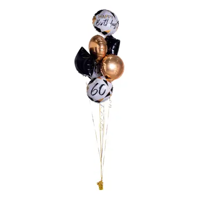 Ballongbukett Marble Birthday 60 Guld/Svart