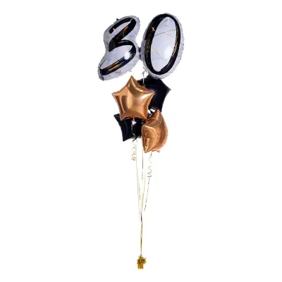 Ballongbukett Marble Shape Birthday 30 Guld/Svart