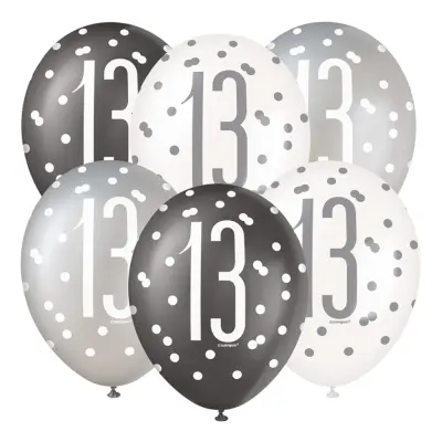 Ballonger 13 Svart/Vit/Silver - 6-pack