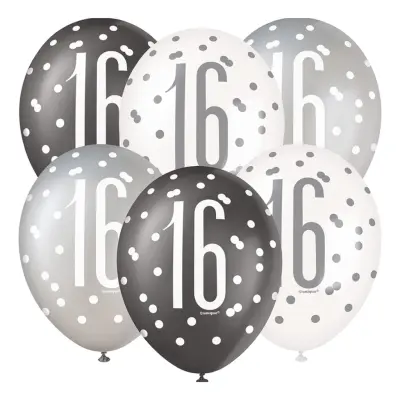 Ballonger 16 Svart/Vit/Silver - 6-pack