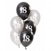 Ballonger 18 års svart glossy 23 cm 6-pack