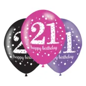 Ballonger 21 Rosa/Svart Happy Birthday - 6-pack