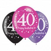 Ballonger 40 Rosa/Svart Happy Birthday - 6-pack