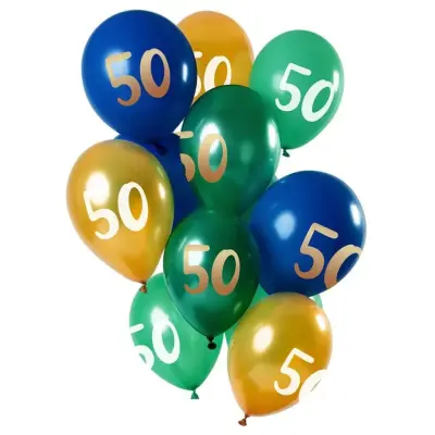 Ballonger 50 års grön/guld 33 cm 12-pack