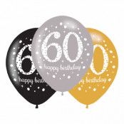 Ballonger 60 Silver/Svart Happy Birthday - 6-pack