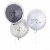 Ballonger Dubbla Happy Birthday Blå - 3-pack