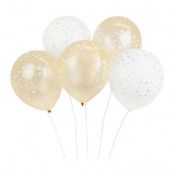 Ballonger Guld/Vit Konfetti - 5-pack