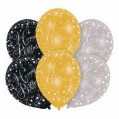 Ballonger Happy Birthday Guld/Silver/Svart - 6-pack