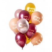 Ballonger Happy Birthday rosa/guld 33 cm 12-pack