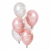 Ballonger Happy Birthday Rosa/Vit 50 År - 6-pack