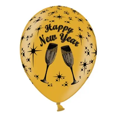 Ballonger Happy New Year Guld - 6-pack