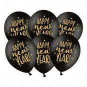 Ballonger Happy New Year Svart/Guld - 6-pack