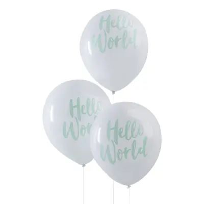 Ballonger Hello World Vit/Mintgrön - 10-pack