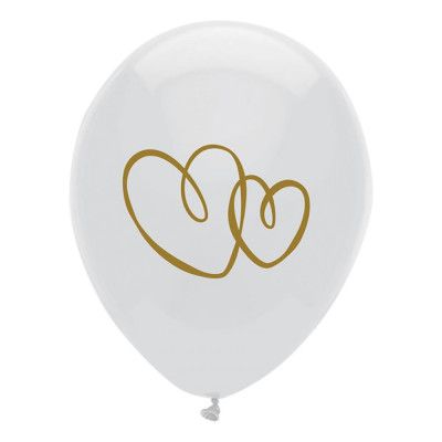 Ballonger Hjärtan Vit/Guld - 10-pack