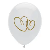 Ballonger Hjärtan Vit/Guld - 100-pack
