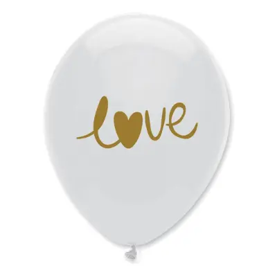 Ballonger LOVE Vit/Guld - 50-pack