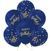 Ballonger Marinblå&Guld"Happy Birthday"6-pack