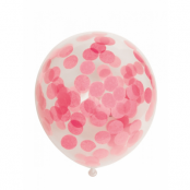 Ballonger med stora rosa konfetti, 6-pack