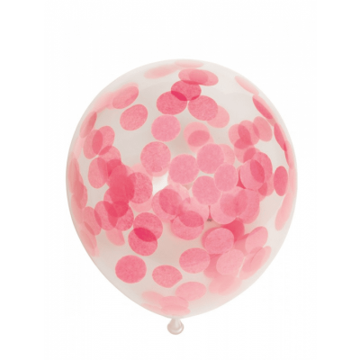 Ballonger med stora rosa konfetti, 6-pack