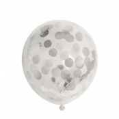 Ballonger med stora silver konfetti, 6-pack