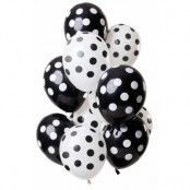 Ballonger prickiga svart/vit 30 cm 12-pack