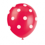 Ballonger röda med vita prickar 6-pack