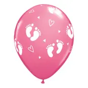 Ballonger Rosa Fotspår och Hjärtan - 6-pack