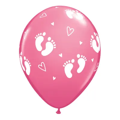 Ballonger Rosa Fotspår och Hjärtan - 6-pack