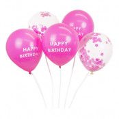 Ballonger Rosa Happy Birthday Konfetti - 5-pack