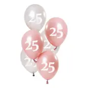 Ballonger Rosa/Vit 25 År - 6-pack