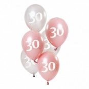 Ballonger Rosa/Vit 30 År - 6-pack