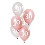 Ballonger Rosa/Vit 30 År - 6-pack