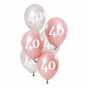 Ballonger Rosa/Vit 40 År - 6-pack