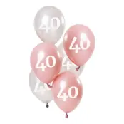 Ballonger Rosa/Vit 40 År - 6-pack
