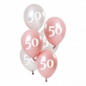 Ballonger Rosa/Vit 50 År - 6-pack