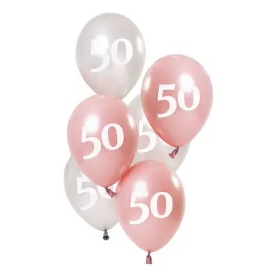 Ballonger Rosa/Vit 50 År - 6-pack
