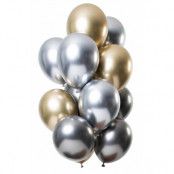 Ballonger Spegeleffekt silver/guld 33 cm 12-pack
